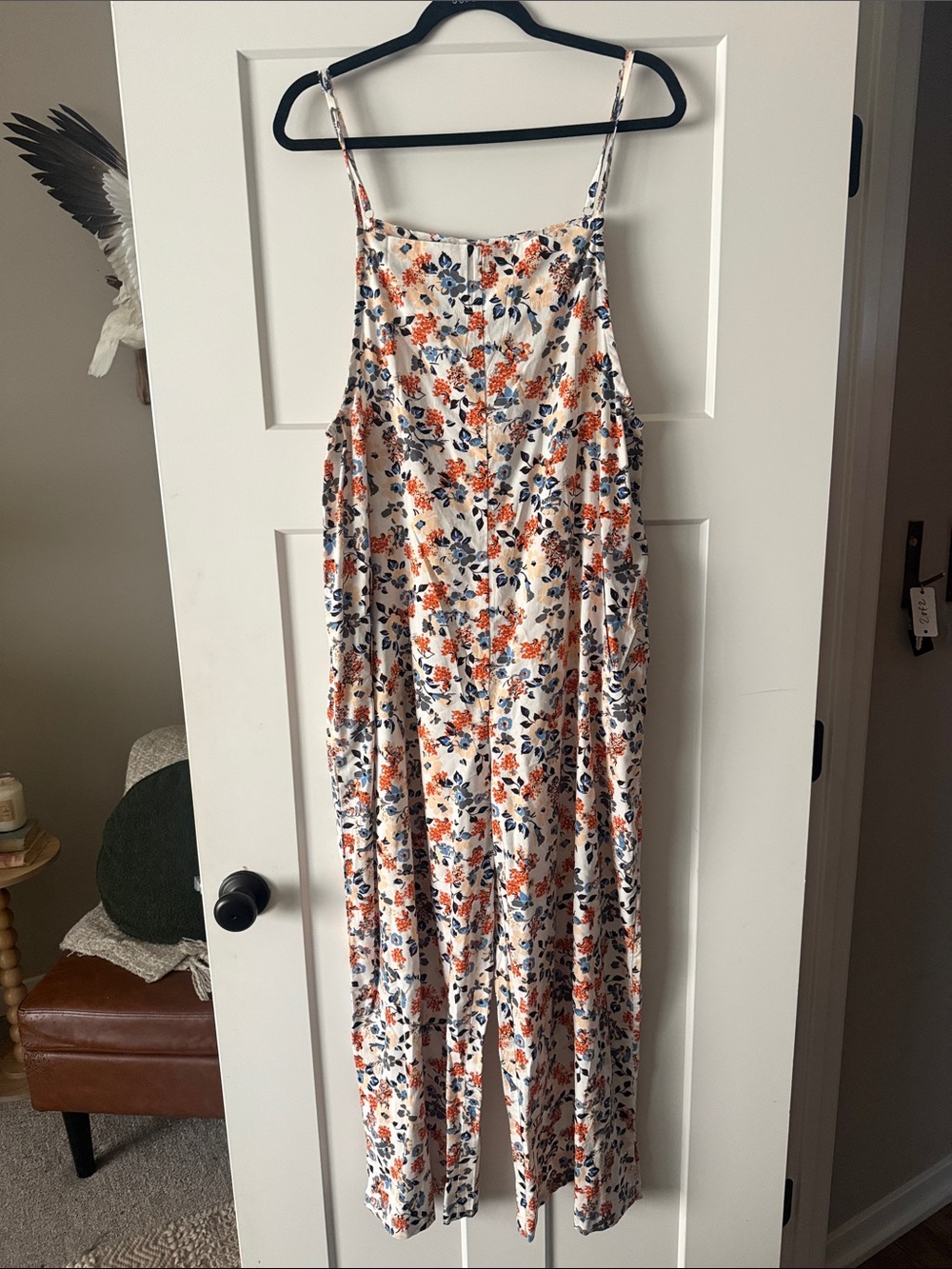 Women’s Cream Floral jumpsuit with Navy and Orange Print
